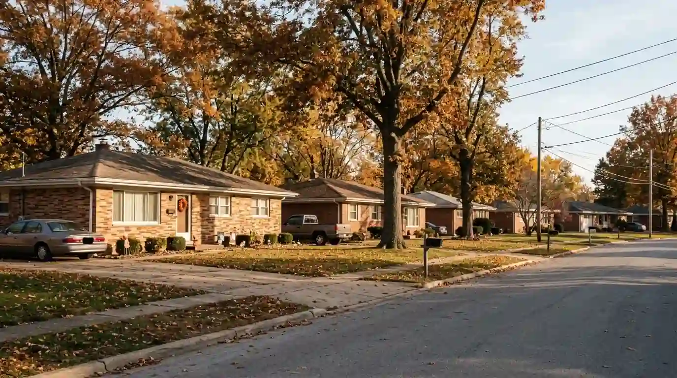 Mid-century brick ranch homes on a Fairview Heights street