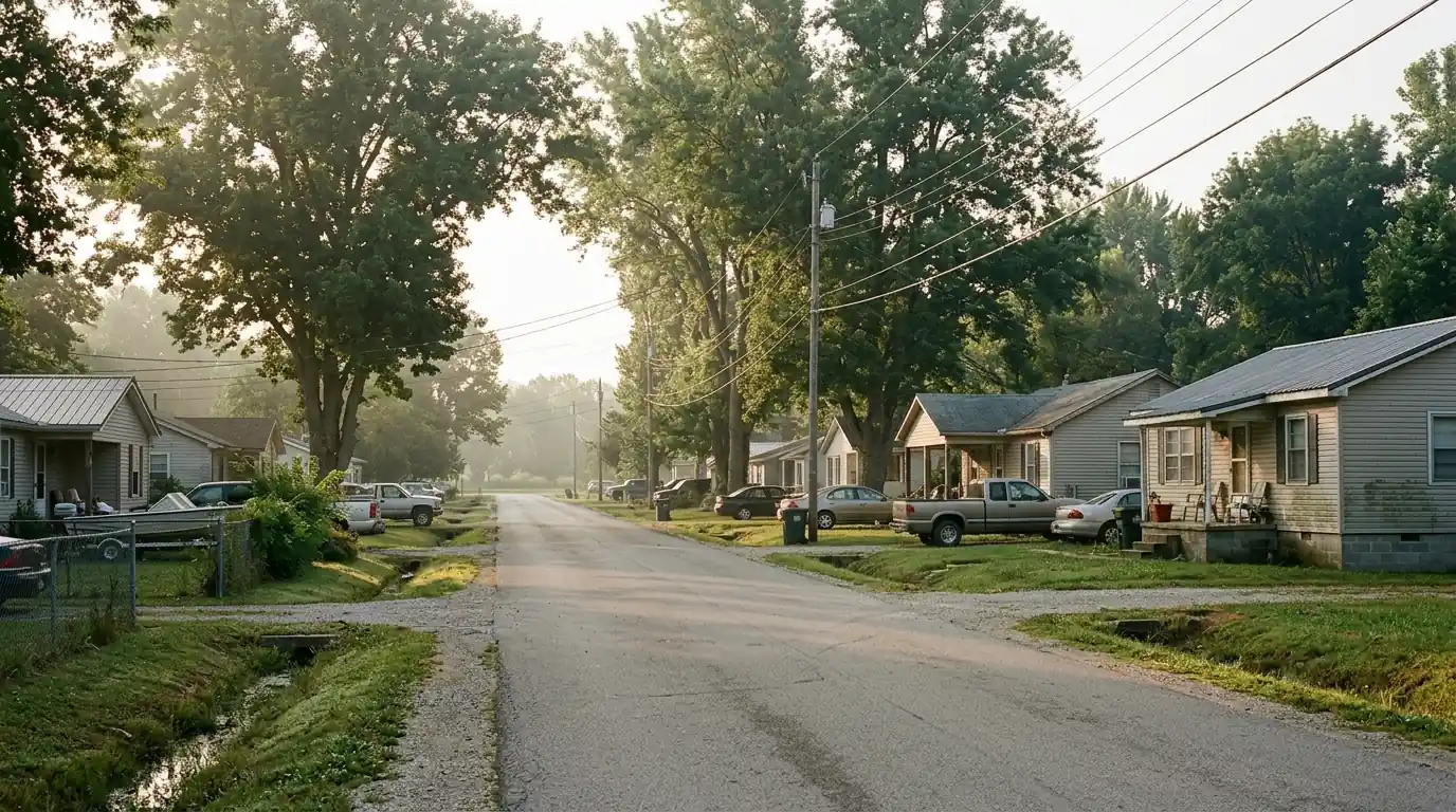 Homes on a flat residential street in Cahokia Heights