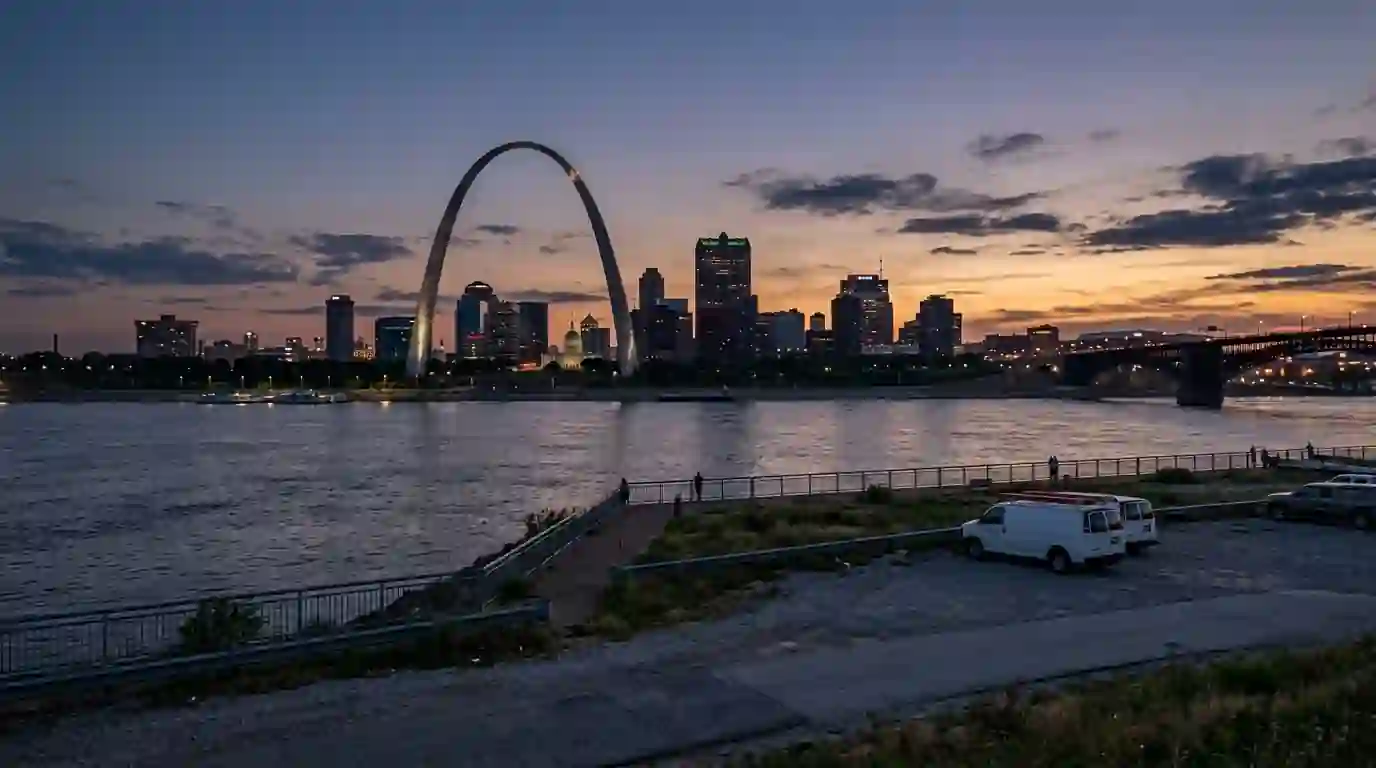 East St. Louis riverfront view toward the Gateway Arch