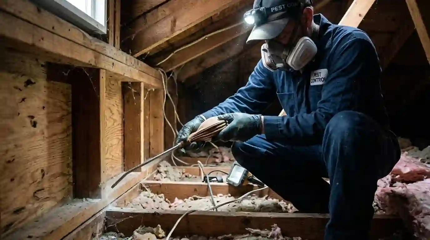 Dust treatment into an attic void during a recluse program