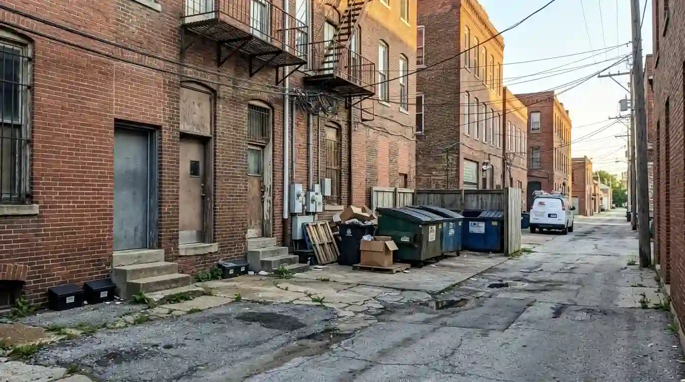 Service alley behind downtown Belleville commercial buildings