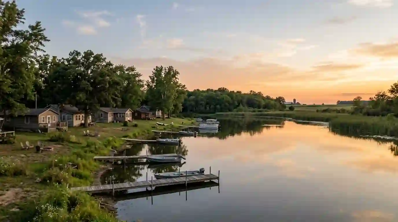 Lake cottages along the shore in Clinton County