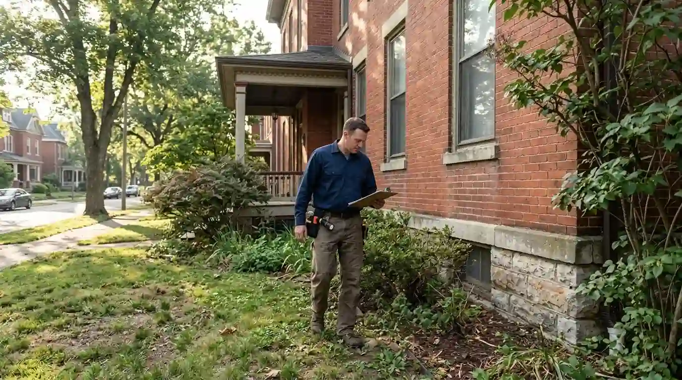 Technician walking the foundation of a historic Belleville home