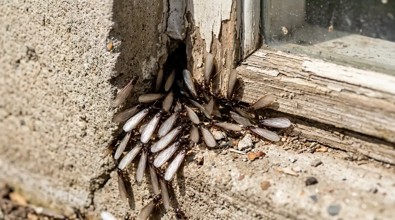 Termite swarmers emerging near a basement window