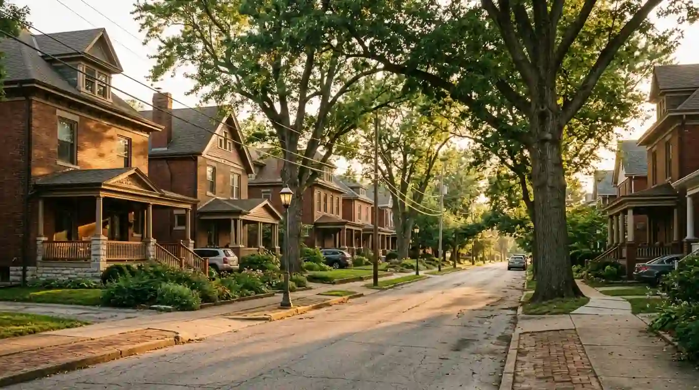 Historic brick homes on an Edwardsville street