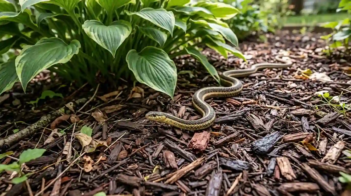 Garter snake working a garden bed
