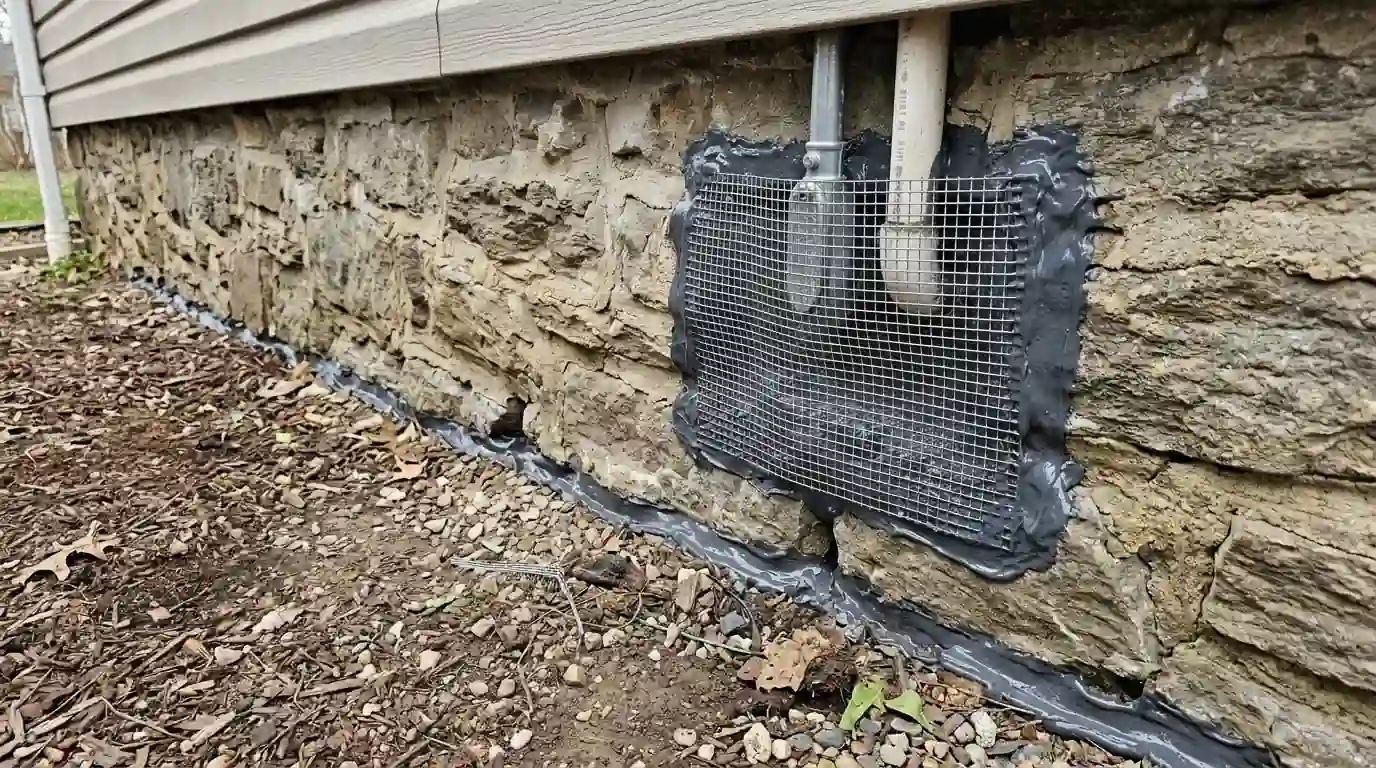Ground-gap proofing along a stone foundation