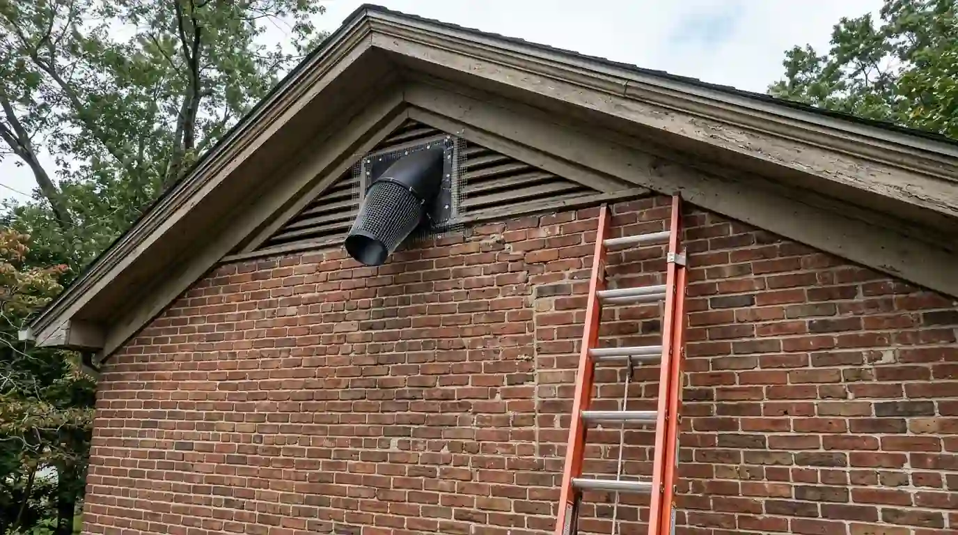 One-way exclusion device fitted at a gable vent