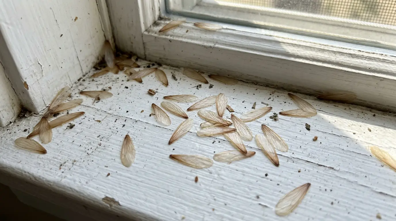 Shed termite swarmer wings on a windowsill in spring