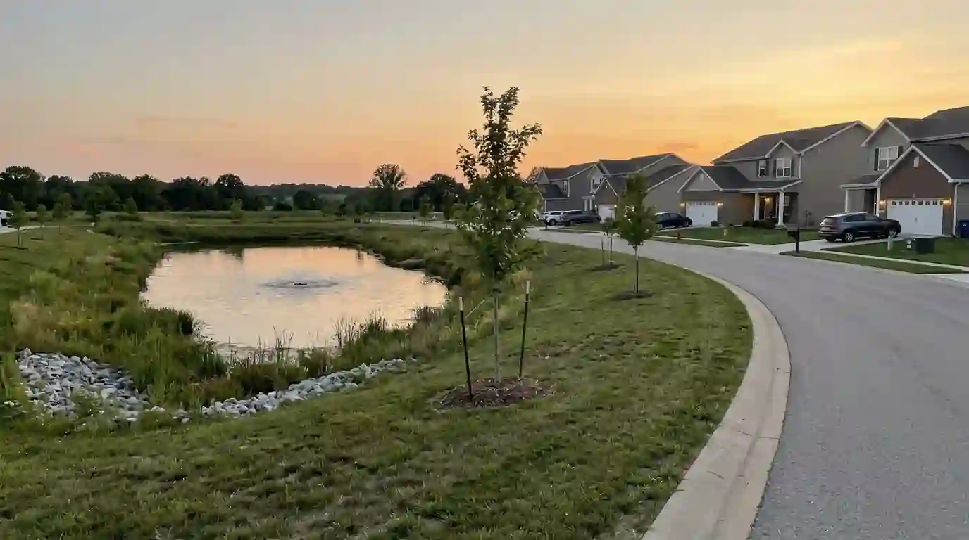 East Belleville homes beside a retention pond