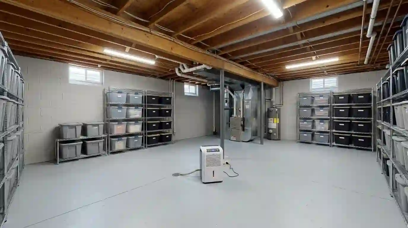 Dry basement with dehumidifier after an invader program