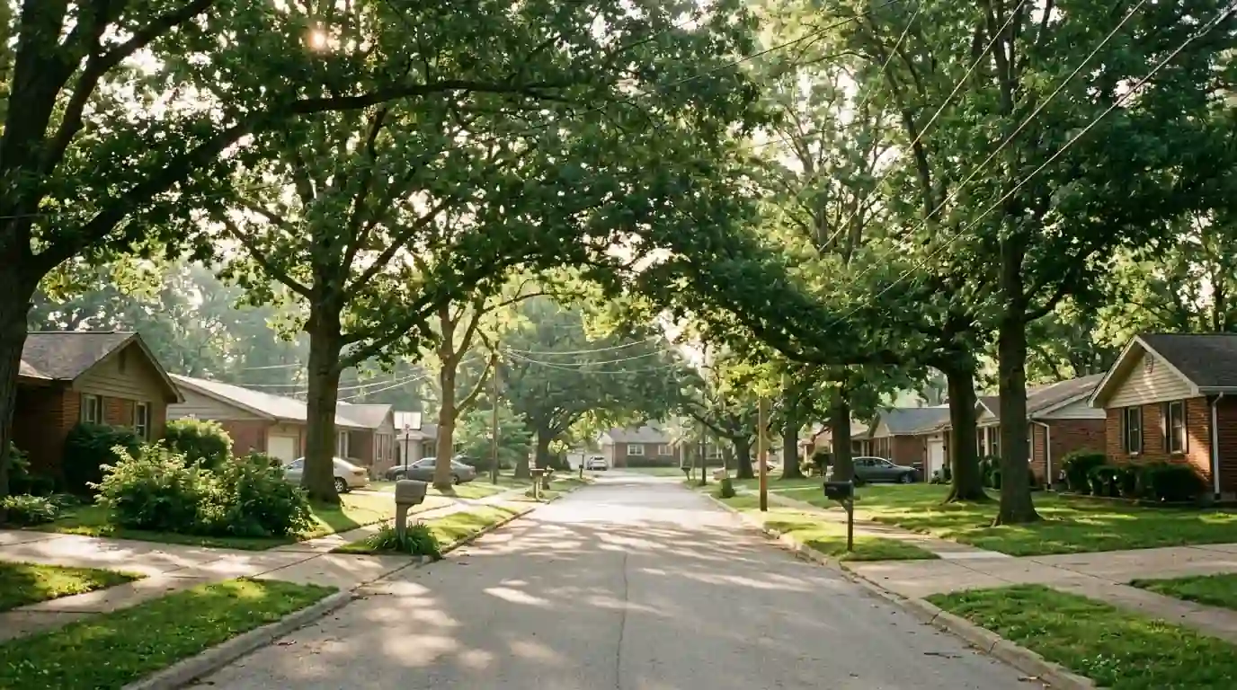 Tree-lined Swansea street of established homes
