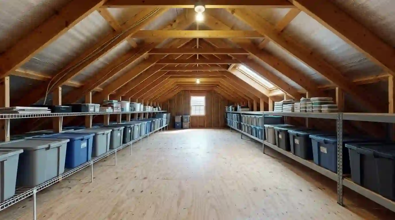 Reorganized attic storage during a recluse program