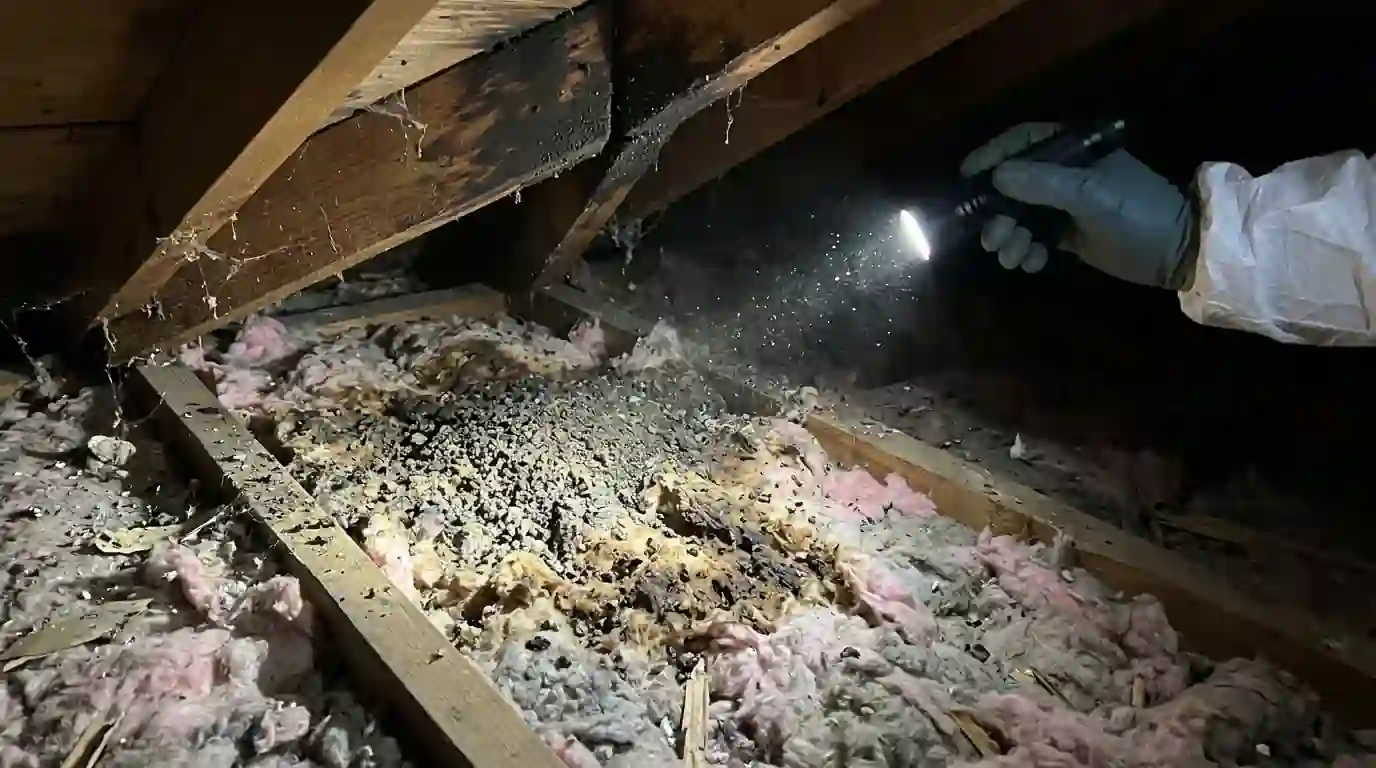 Guano accumulation below an attic roost point