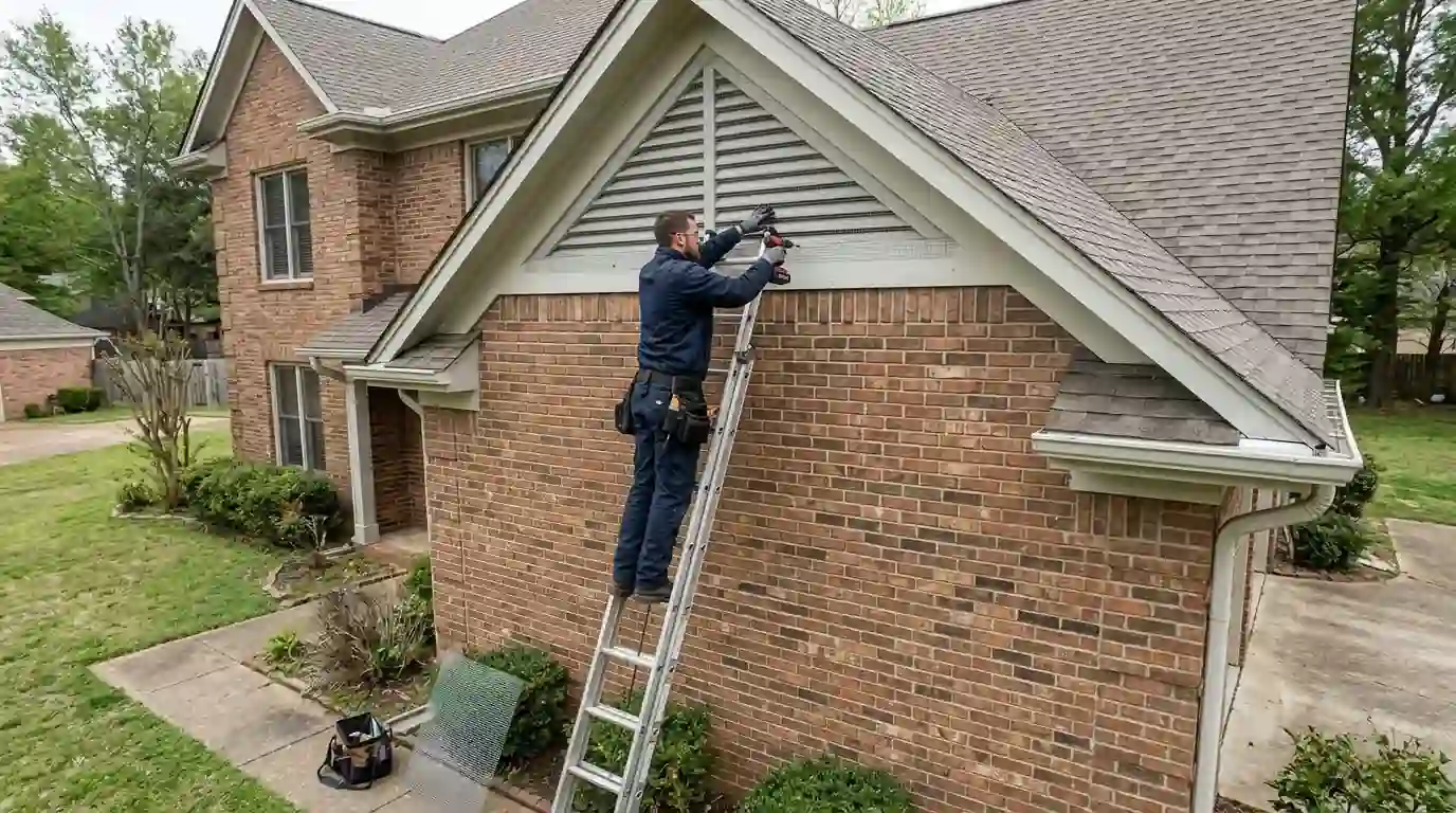 Screening a gable vent during an exclusion job