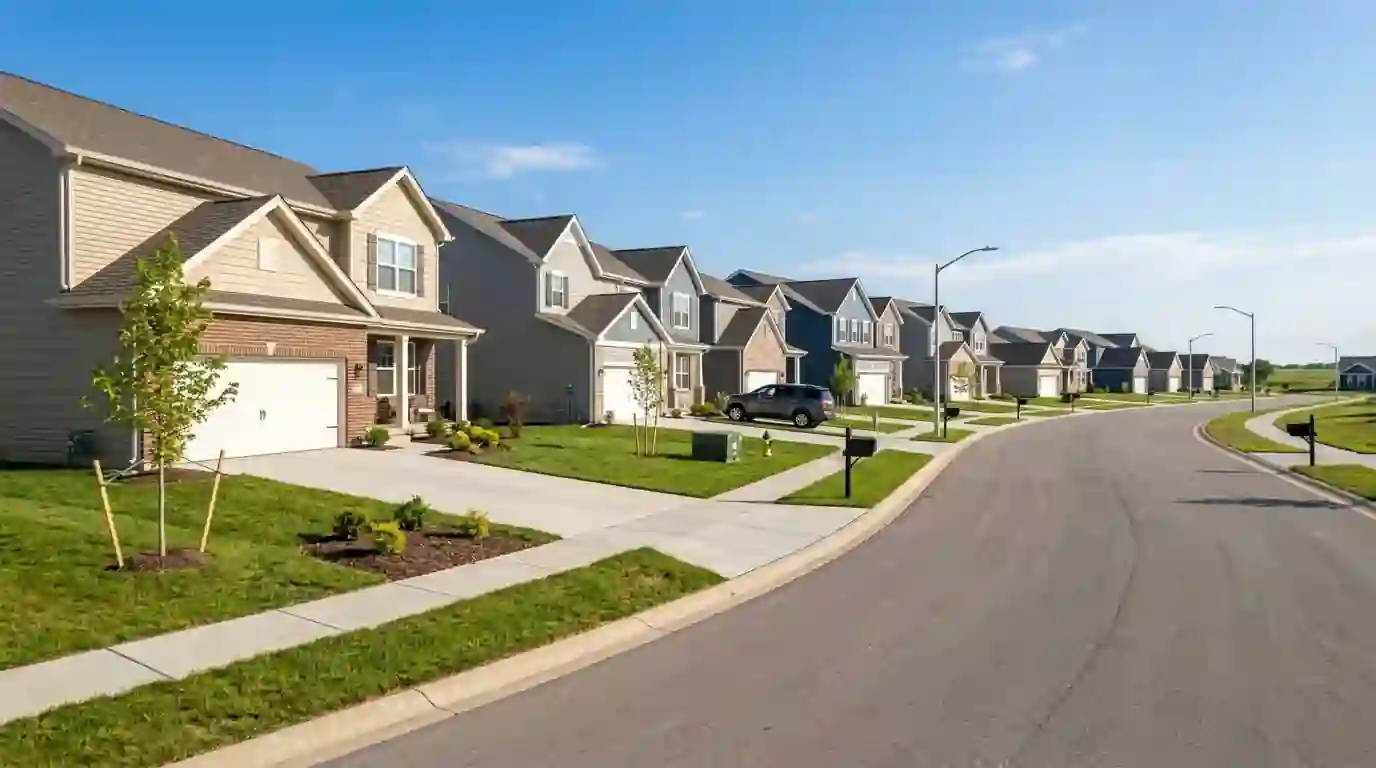 Newer Shiloh homes with young landscaping