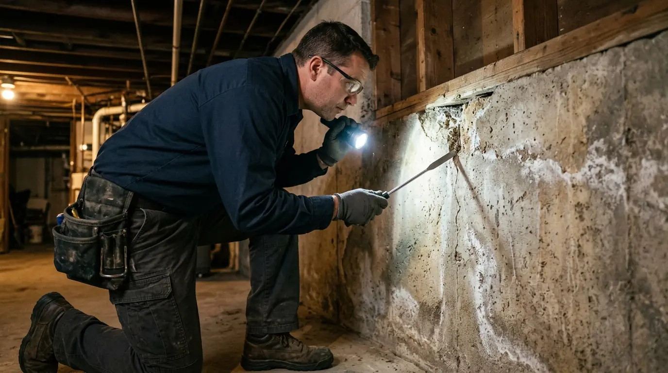 Basement foundation inspection for termite evidence
